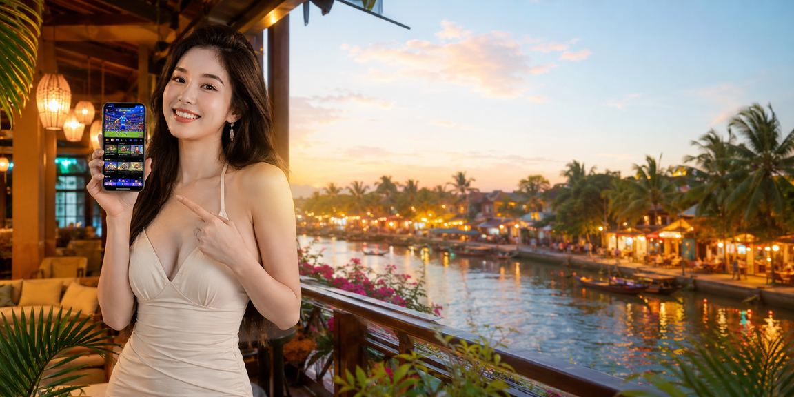 Người dùng Hội An xem khuyến mãi casino trên điện thoại trong không gian cà phê